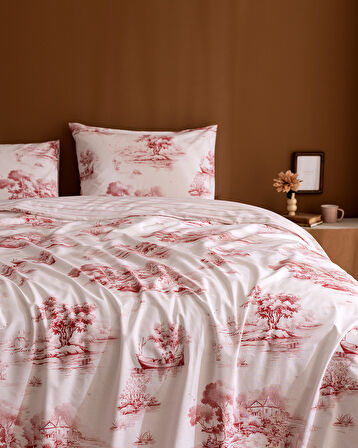 Bonneville Çift Kişilik %100 Pamuk Ranforce Baskılı Nevresim Takımı - Kırmızı