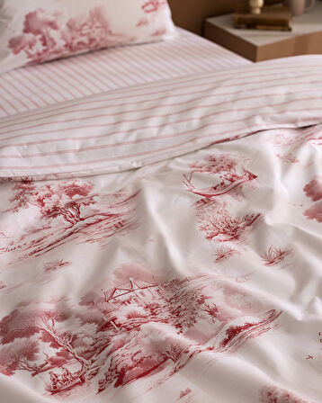 Bonneville Çift Kişilik %100 Pamuk Ranforce Baskılı Nevresim Takımı - Kırmızı