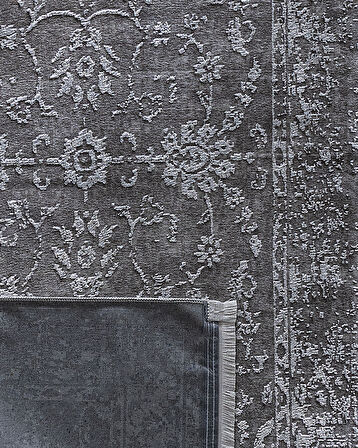 Aubane İplik Boyalı Kadife Halı - Koyu Gri - 80x150 cm