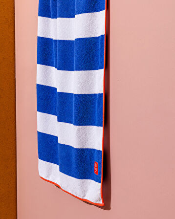 Biasse %100 Pamuk Plaj Havlusu - Beyaz/Mavi - 70x150 cm