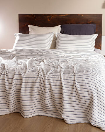 Josselin Çift Kişilik Pamuklu Yatak Örtüsü - Lacivert