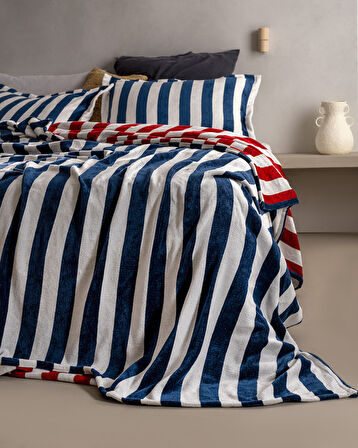 Irene Çift Kişilik Yatak Örtüsü - Lacivert/Kırmızı