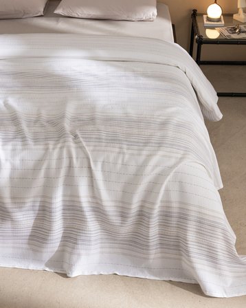 Chapeiry King Size Pamuklu Ecocell Baskılı Pike - Gri/Bej