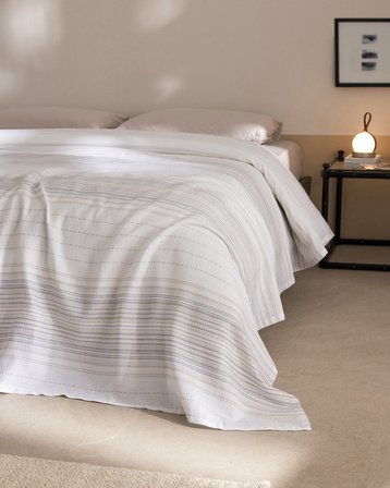Chapeiry King Size Pamuklu Ecocell Baskılı Pike - Gri/Bej