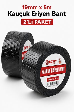 (2 ADET) Kauçuk Eriyen Bant Set 15mm x 5 Metre Kendinden Kaynayan İzolasyon Bandı Su Geçirmez Kablo Tamir ve Sızdırmazlık Bantları