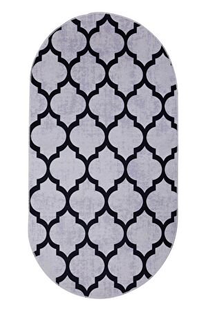 DijiDekor Maça Gri Saçaksız Dijital Oval Halı Kaymaz Yıkanabilir Yolluk