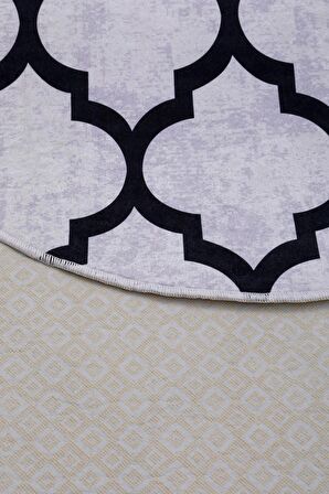 DijiDekor Maça Gri Saçaksız Dijital Oval Halı Kaymaz Yıkanabilir Yolluk