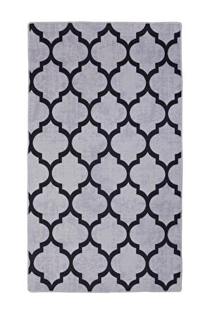 DijiDekor Maça Gri Saçaksız Dijital Halı Kaymaz Yıkanabilir Yolluk