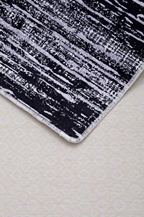 DijiDekor YM4700 Gri Siyah Saçaksız Dijital Halı Kaymaz Yıkanabilir Yolluk