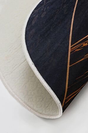 DijiDekor Siyah Gold Saçaksız Dijital Oval Halı Kaymaz Yıkanabilir Yolluk