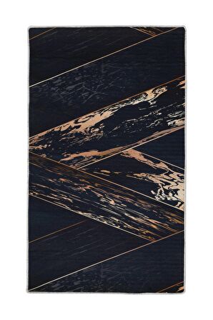 DijiDekor Siyah Gold Saçaksız Dijital Halı Kaymaz Yıkanabilir Yolluk