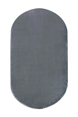 DijiDekor Koyu Gri Mürdüm Oval Post Dokuma Halı Peluş Tavşan Tüyü Hissi Antibakteriyel