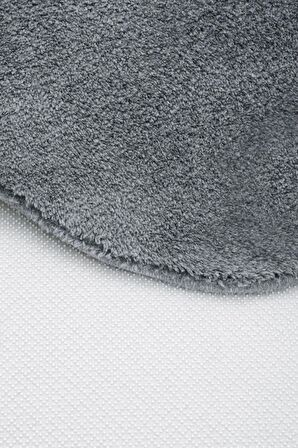 DijiDekor Koyu Gri Şekilli Post Dokuma Halı Peluş Tavşan Tüyü Hissi Antibakteriyel