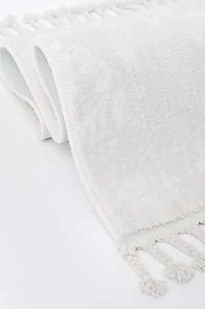 DijiDekor Beyaz Post Dokuma Halı Saçaklı Peluş Yumuşacık Kaymaz Antibakteriyel