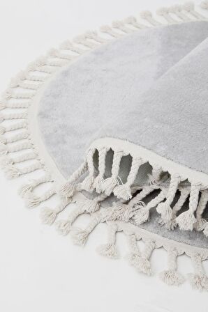 DijiDekor Açık Gri Oval Post Dokuma Halı Saçaklı Peluş Yumuşacık Kaymaz