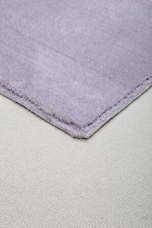 DijiDekor Açık Gri Mürdüm Post Dokuma Halı Peluş Tavşan Tüyü Hissi Antibakteriyel