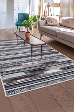 DijiDekor Köln Kahve Saçaksız Dijital Halı Kaymaz Yıkanabilir Yolluk