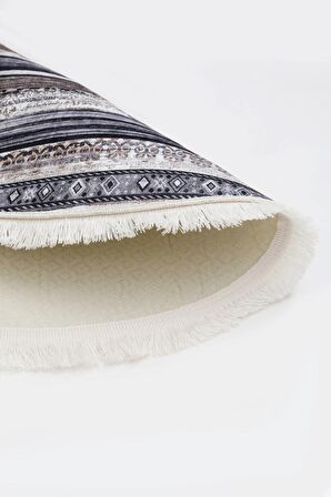 DijiDekor Köln Kahve Saçaklı Dijital Oval Halı Kaymaz Yıkanabilir Yolluk