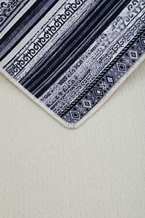 DijiDekor Köln Gri Saçaksız Dijital Halı Kaymaz Yıkanabilir Yolluk