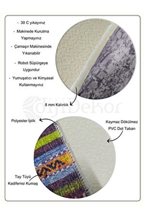 DijiDekor K1270 Saçaksız Dijital Oval Halı Kaymaz Yıkanabilir Mutfak Antre Salon Halısı