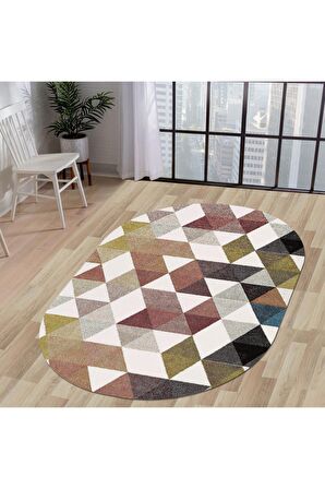 DijiDekor K1270 Saçaksız Dijital Oval Halı Kaymaz Yıkanabilir Mutfak Antre Salon Halısı 100X150