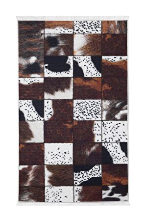 DijiDekor DR01 Kahve Saçaklı Dijital Halı Kaymaz Yıkanabilir Yolluk