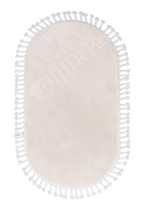 Dijidekor Lüx Post Peluş Düz Krem Oval Saçaklı Bohem Koridor Oturma Odası ve Salon Halısı