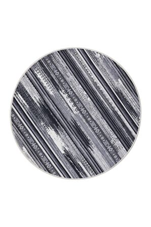 DijiDekor Köln Gri Saçaksız Dijital Yuvarlak Halı Kaymaz Yıkanabilir