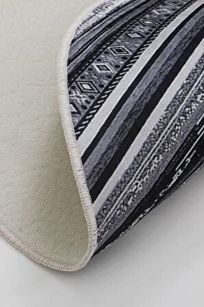 DijiDekor Köln Gri Saçaksız Dijital Yuvarlak Halı Kaymaz Yıkanabilir