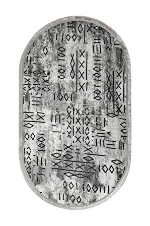 DijiDekor Delüxe İskandinav Gri Saçaklı Oval Halı Yeni Model Salon Halısı