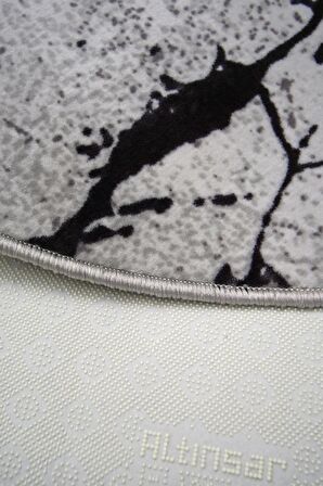 DijiDekor Mermer Gri Yuvarlak Halı Kaymaz Yıkanabilir Antibakteriyel Antistatik 