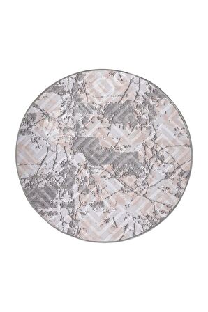 Dijidekor Karo Gri3 Yuvarlak Saçaksız Yıkanabilir Kaymaz Salon Halısı Antre Mutfak Halısı