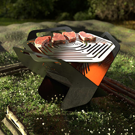 Kamp Ayısı® CampyTri Grill Max™: Katlanabilir Izgara Mangal - 2mm Galvaniz Çelik, Taşıma Çantalı Özel Tasarım 