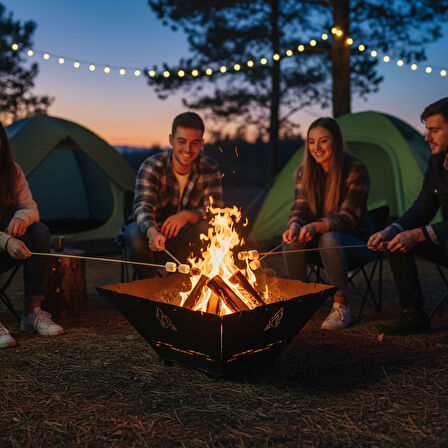 Kamp Ayısı® FireNest™: Core Ateş Çukuru Taşınabilir Ateş Çukuru Seti - 3mm Karbon Çelik, 1.5mm Paslanmaz Izgara, Çantalı 