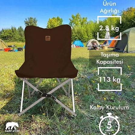 Kamp Ayısı® Alüminyum Katlanabilir Kamp Sandalyesi – Askılı Omuz Çantalı, Oxford Kumaş, Kahverengi 