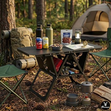 FiWays AXIS™ V2 Mat Siyah Metal Kamp Masası, 1mm Çelik Gövde, Profesyonel Katlanır Çantalı Outdoor Sehpa 