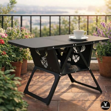 FiWays AXIS™ V2 Mat Siyah Metal Kamp Masası, 1mm Çelik Gövde, Profesyonel Katlanır Çantalı Outdoor Sehpa 