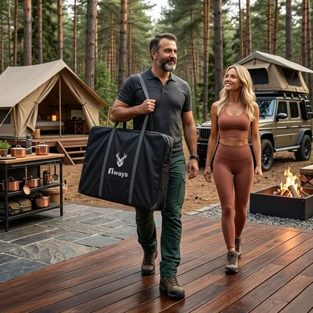 FiWays AXIS™ V2 XL Haki Metal Büyük Kamp Masası, 1mm Çelik Gövde, Katlanır Çantalı Outdoor Sehpa 