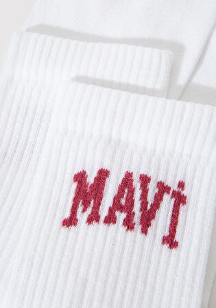 Mavi Logo Detaylı Beyaz Soket Çorap 1912726-20844
