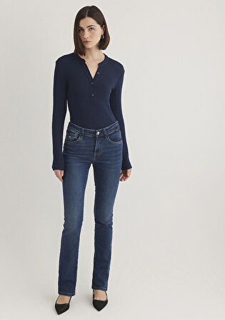 Mona Gold Klasik Vintage Koyu Mavi Jean Pantolon 1049787784