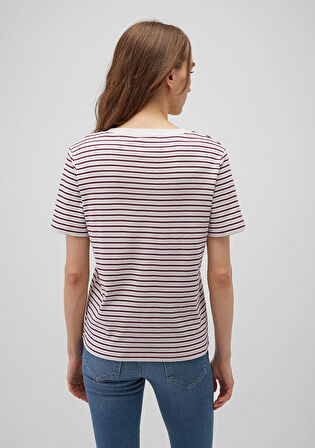 Bordo Çizgili Basic Tişört 1611653-88108