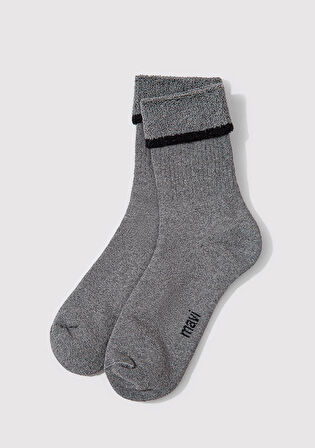 Çizgi Detaylı Gri Bot Çorabı 1912753-82816