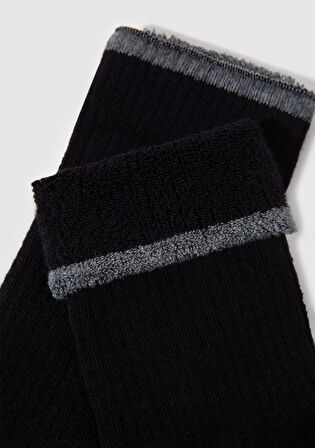 Çizgi Detaylı Siyah Bot Çorabı 1912753-900