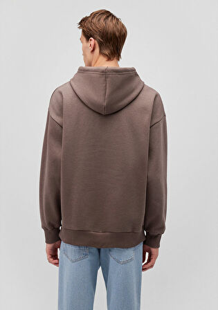 Mavi Logo Baskılı Kapüşonlu Kahverengi Sweatshirt 067149-87875