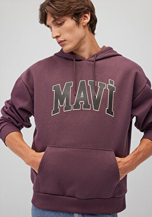 Mavi Logo Baskılı Kapüşonlu Kahverengi Sweatshirt 067149-70260