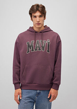 Mavi Logo Baskılı Kapüşonlu Kahverengi Sweatshirt 067149-70260