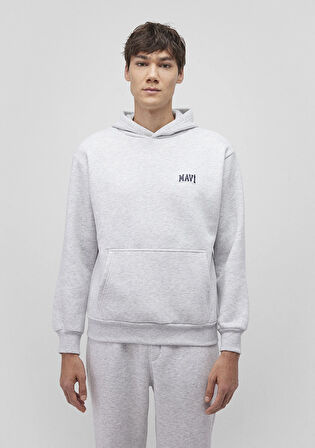 Mavi Logo Baskılı Kapüşonlu Gri Sweatshirt 0S10173-82498