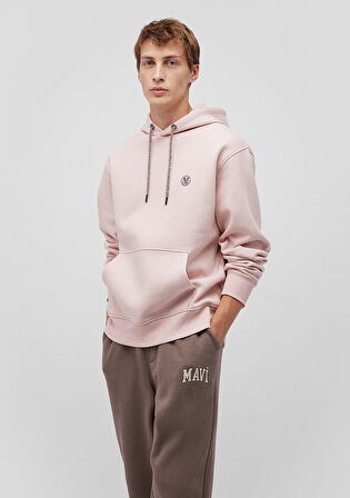 Mavi Logo Nakışlı Kapüşonlu Pembe Sweatshirt 065809-71150