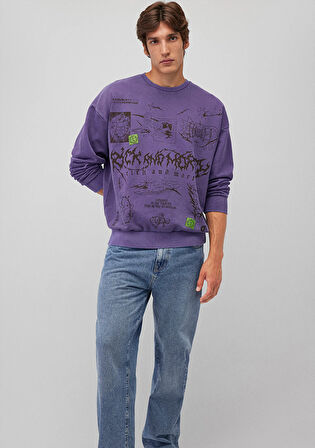 Rick and Morty Baskılı Mor Sweatshirt 0S10186-70691