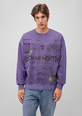 Rick and Morty Baskılı Mor Sweatshirt 0S10186-70691
